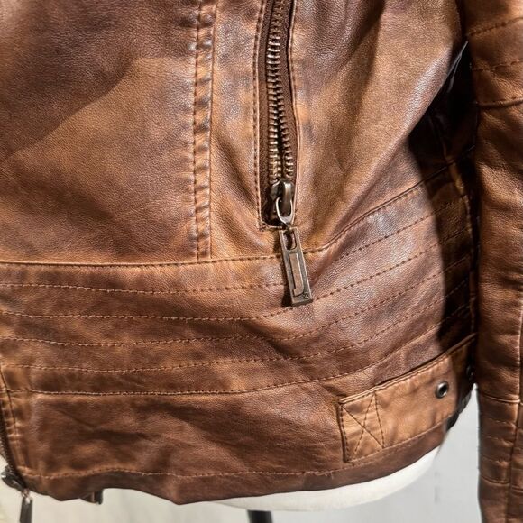 J2 by JouJou garment dyed brown faux leather moto jacket size XL - Picture 3 of 7